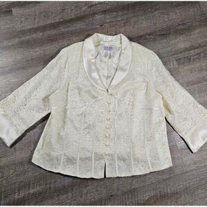 JR Nites Woman Ivory Lace Evening Jacket Satin Trim Formal Wedding Plus Size 22W